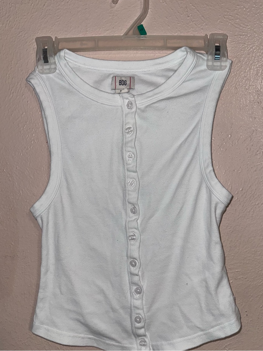 BDG White Button-Front Ribbed Tank